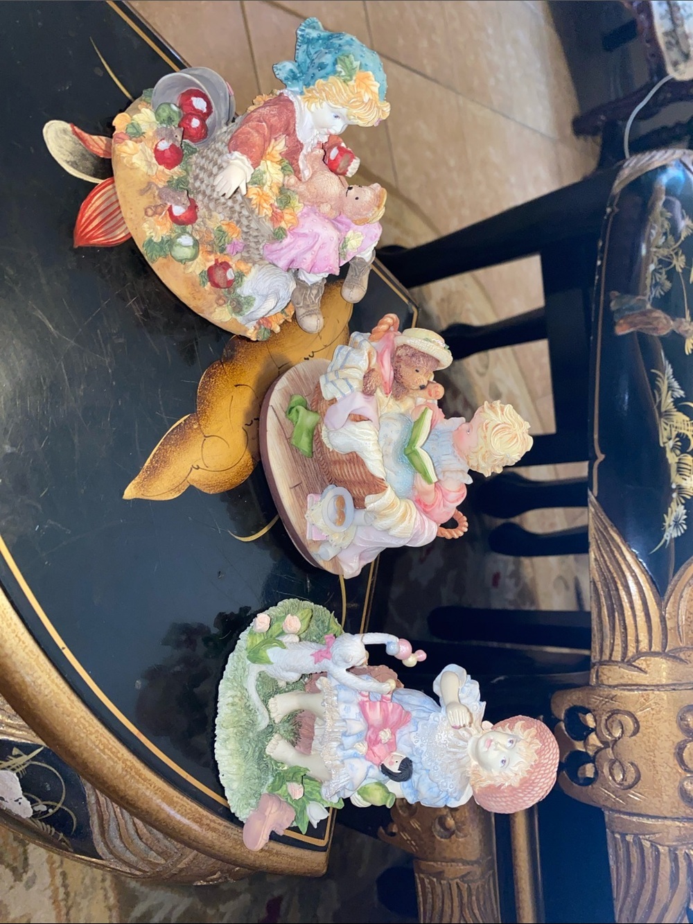 Vintage Set of 3 Vintage Pastel Ceramic Figurines - Children & Teddy Bears